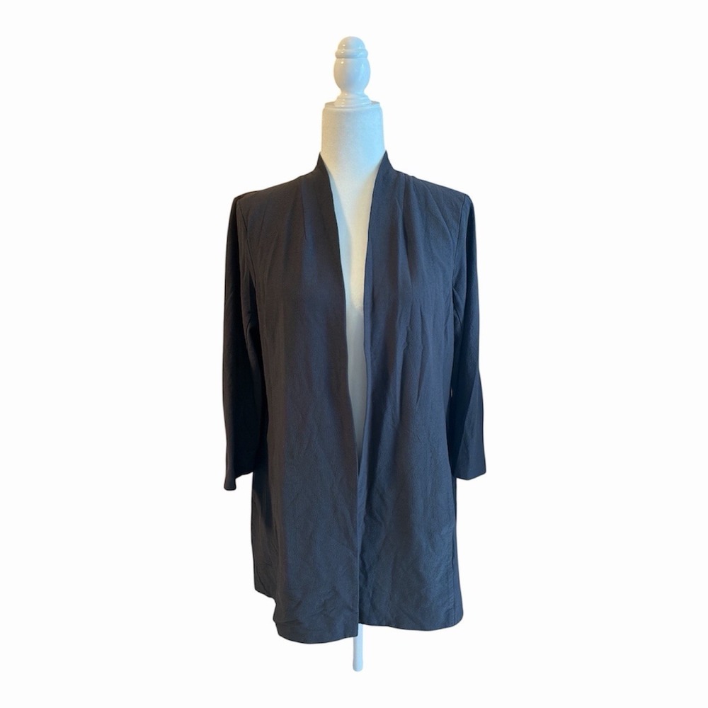 Eileen Fisher Black Open Front Knit Cardigan Jacket Quiet Luxury Chic